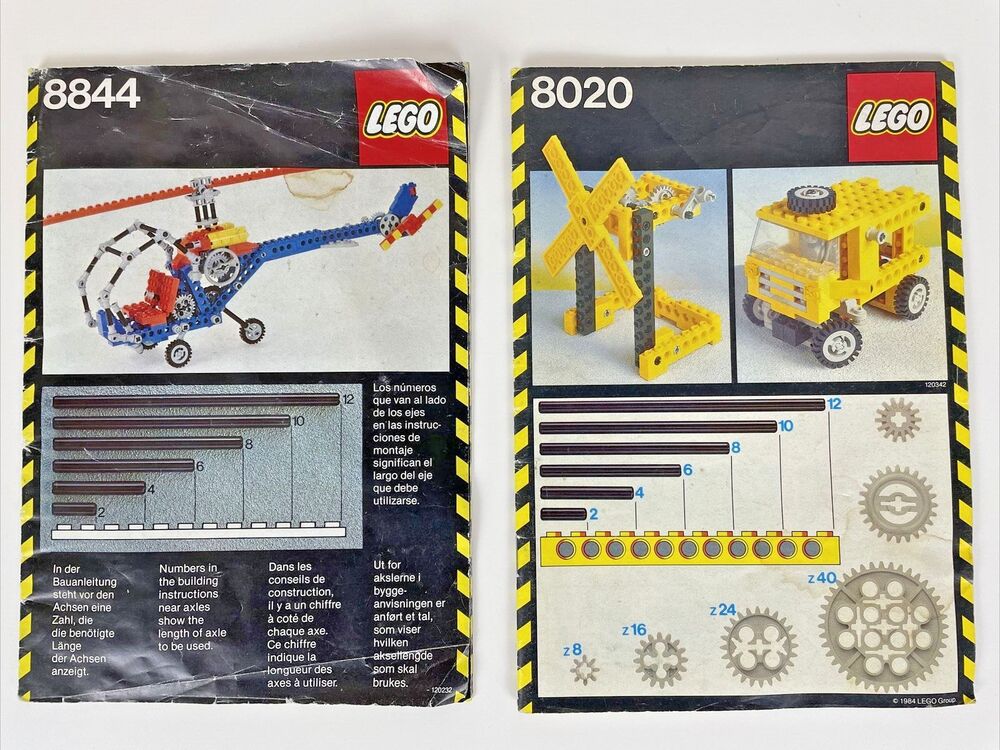 LOT 2 Vintage 1980s LEGO Instruction Manuals 8844 8020 Technic Gears Rare (A1)